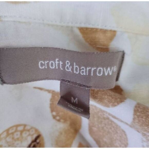 CROFT & BARROW CREAM & BROWN LEAF PRINT SHIRT JACKET SZ.M EUC - Picture 3 of 5
